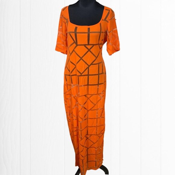 CURVE Summer Babe Midi Orange Long Sheer Transparent Dress - Picture 5 of 11